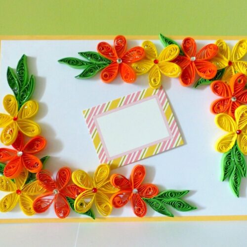 Yellow and Orange Quilled Corner Greeting Card image
