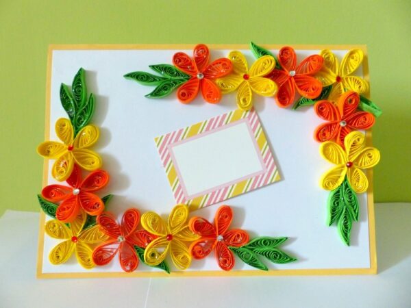 Yellow and Orange Quilled Corner Greeting Card image