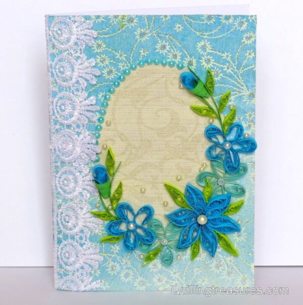 All Blues Quilled Corner With Lace Greeting Card image