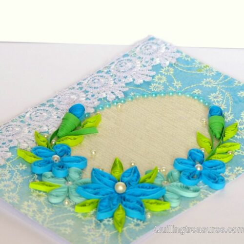 All Blues Quilled Corner With Lace Greeting Card image