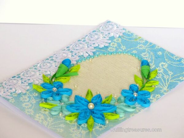 All Blues Quilled Corner With Lace Greeting Card image