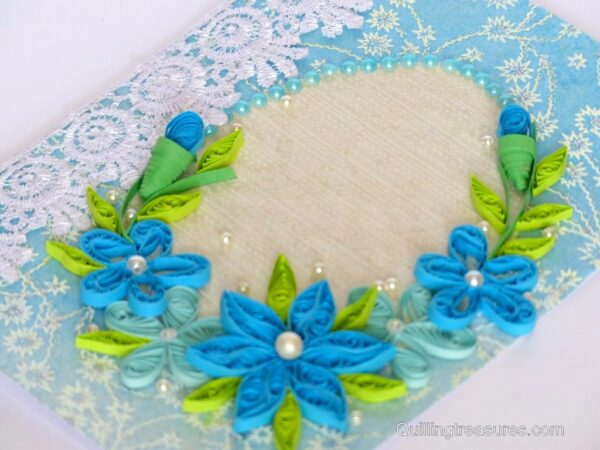 All Blues Quilled Corner With Lace Greeting Card image