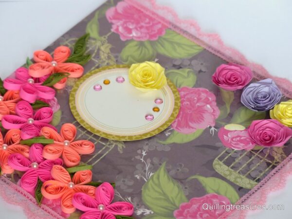 Lovely Pink Corner Quilled Flowers Greeting Card image