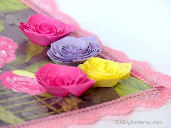 Lovely Pink Corner Quilled Flowers Greeting Card image