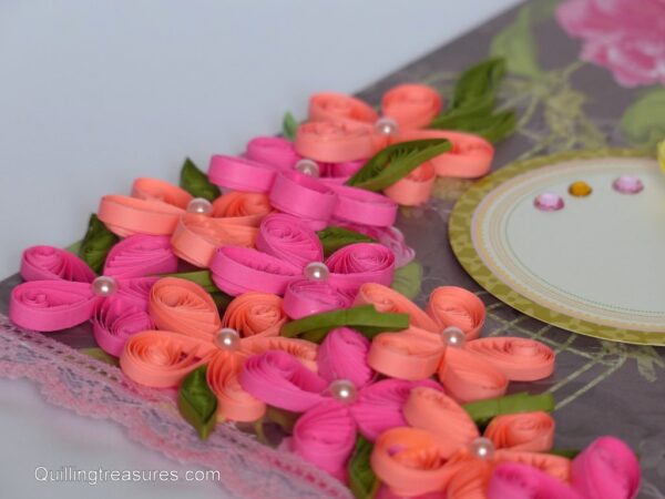 Lovely Pink Corner Quilled Flowers Greeting Card image