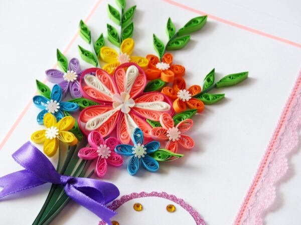 Mixed Quilled Flower Bouquet Greeting Card image Mixed Quilled Flower Bouquet Greeting Card image