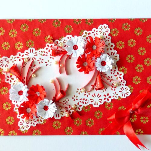 Red Themed Quilled White and Red Flowers Greeting Card image