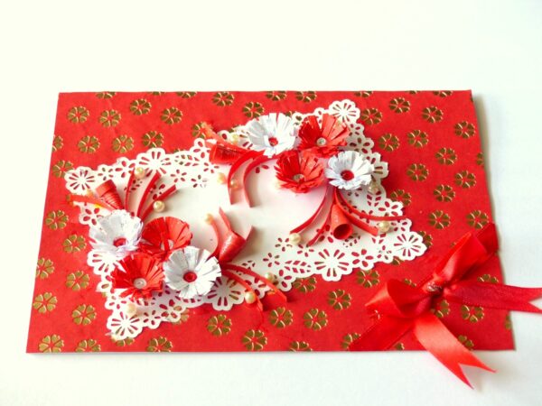 Red Themed Quilled White and Red Flowers Greeting Card image