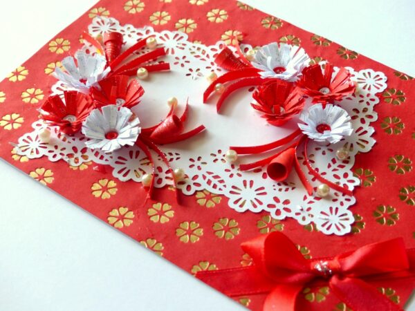 Red Themed Quilled White and Red Flowers Greeting Card image
