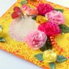 Yellow Paper Lace Border With Pink Flowers Greeting Card image Yellow Paper Lace Border With Pink Flowers Greeting Card image