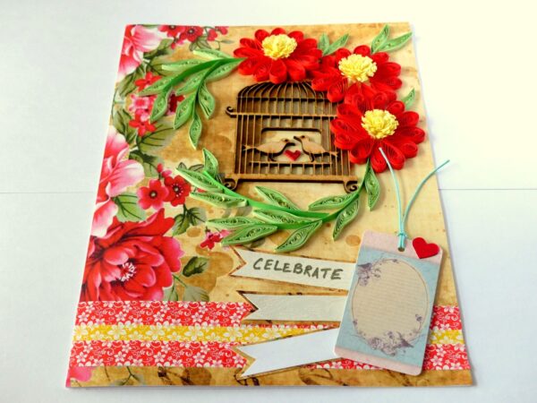Red Themed Quilled Flowers Greeting Card image