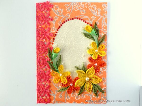 All Orange Quilled Corner With Lace Greeting Card image