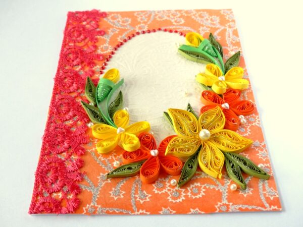 All Orange Quilled Corner With Lace Greeting Card image