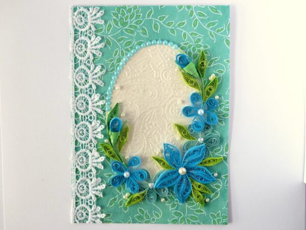 All Blues Quilled Corner With Lace Greeting Card image