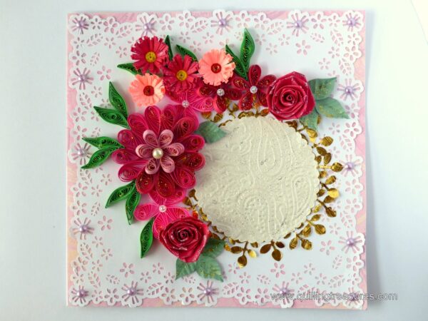 Paper Lace Border Pink Variety Flowers Greeting Card image
