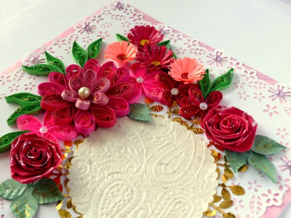 Paper Lace Border Pink Variety Flowers Greeting Card image