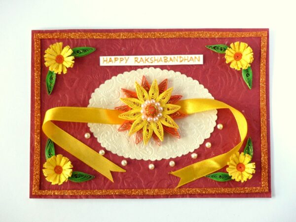 Yellow Themed Quilled Rakshabandhan Greeting Card image Yellow Themed Quilled Rakshabandhan Greeting Card image