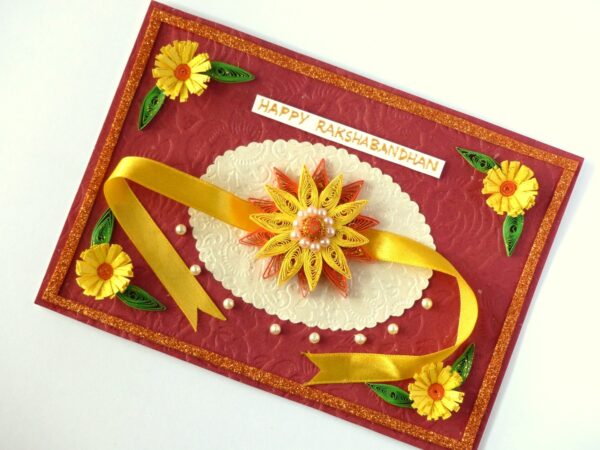 Yellow Themed Quilled Rakshabandhan Greeting Card image Yellow Themed Quilled Rakshabandhan Greeting Card image