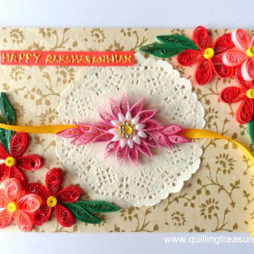 Pink and Red Quilled Rakshabandhan Greeting Card image