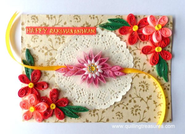 Pink and Red Quilled Rakshabandhan Greeting Card image Pink and Red Quilled Rakshabandhan Greeting Card image