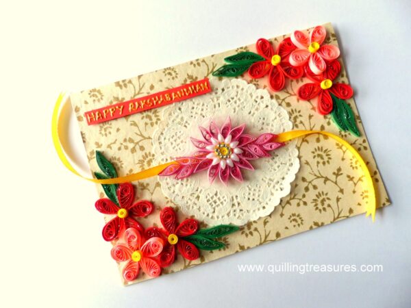 Pink and Red Quilled Rakshabandhan Greeting Card image Pink and Red Quilled Rakshabandhan Greeting Card image