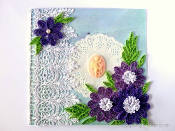 Purple Quilled Wildflowers and Lace Greeting Card image Purple Quilled Wildflowers and Lace Greeting Card image