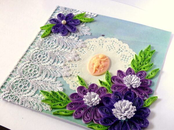 Purple Quilled Wildflowers and Lace Greeting Card image Purple Quilled Wildflowers and Lace Greeting Card image