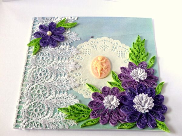 Purple Quilled Wildflowers and Lace Greeting Card image Purple Quilled Wildflowers and Lace Greeting Card image