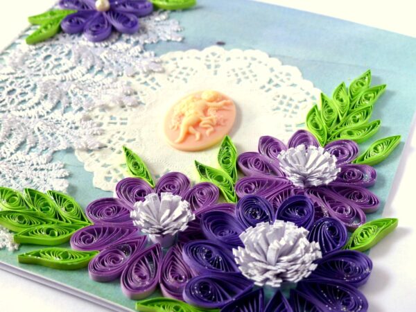 Purple Quilled Wildflowers and Lace Greeting Card image Purple Quilled Wildflowers and Lace Greeting Card image