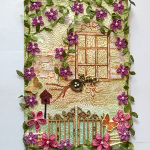 Leafy and Quilled Flowers Vintage Greeting Card image