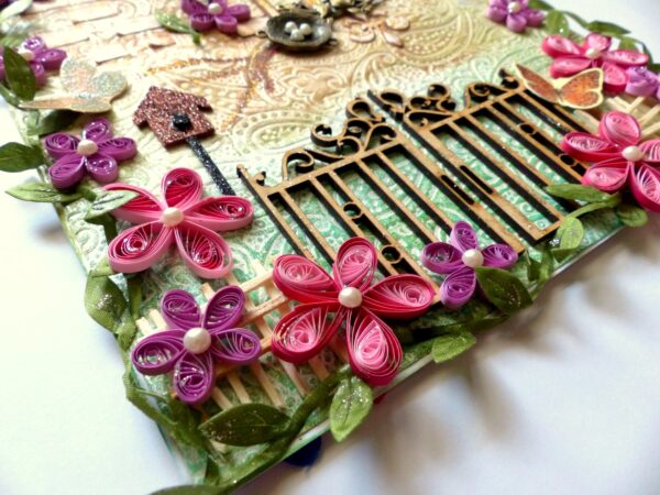 Leafy and Quilled Flowers Vintage Greeting Card image
