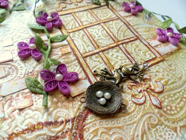 Leafy and Quilled Flowers Vintage Greeting Card image