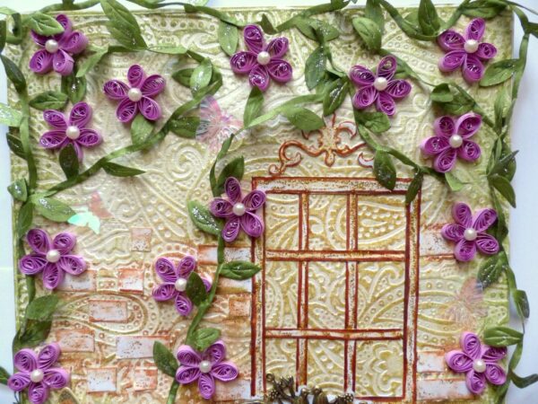Leafy and Quilled Flowers Vintage Greeting Card image