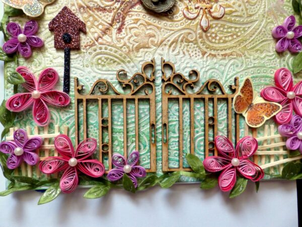 Leafy and Quilled Flowers Vintage Greeting Card image