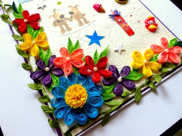 Happy Birthday With Quilled Flowers Greeting Card image Happy Birthday With Quilled Flowers Greeting Card image