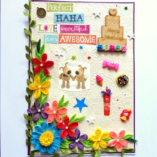 Happy Birthday With Quilled Flowers Greeting Card image