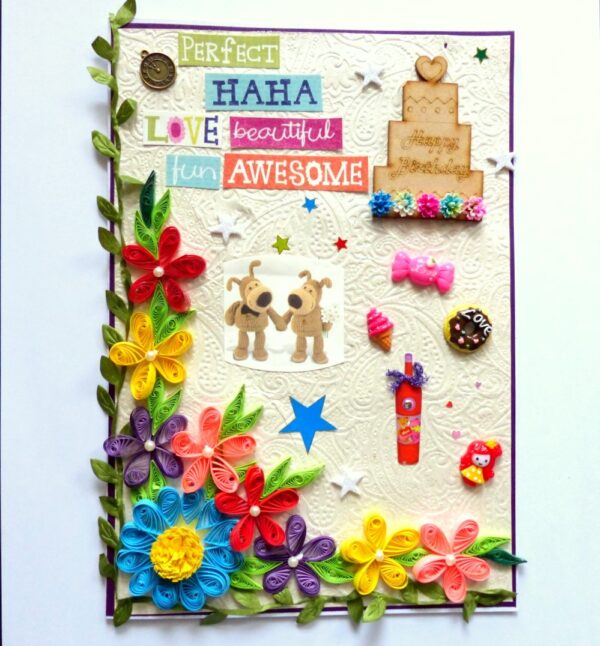 Happy Birthday With Quilled Flowers Greeting Card image Happy Birthday With Quilled Flowers Greeting Card image