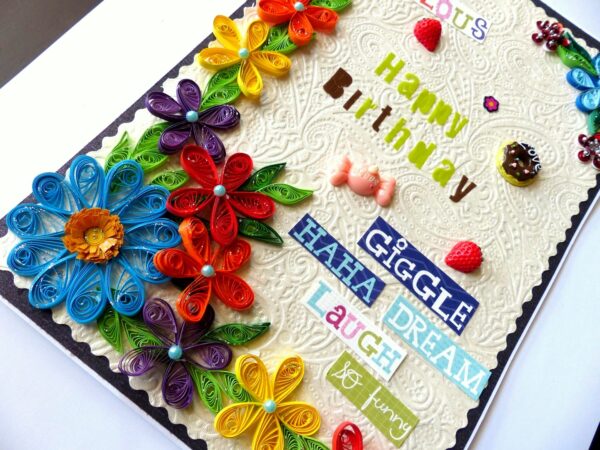 Happy Birthday Quilled Flowers Greeting Card image