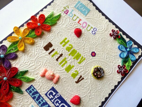 Happy Birthday Quilled Flowers Greeting Card image
