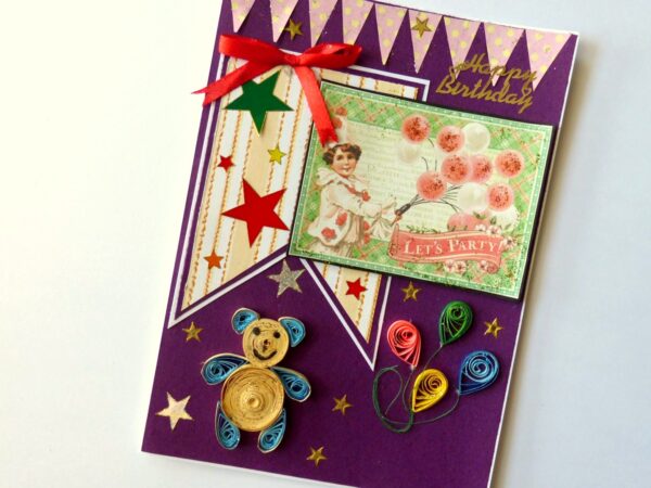 Birthday Quilled Teddy Greeting Card image