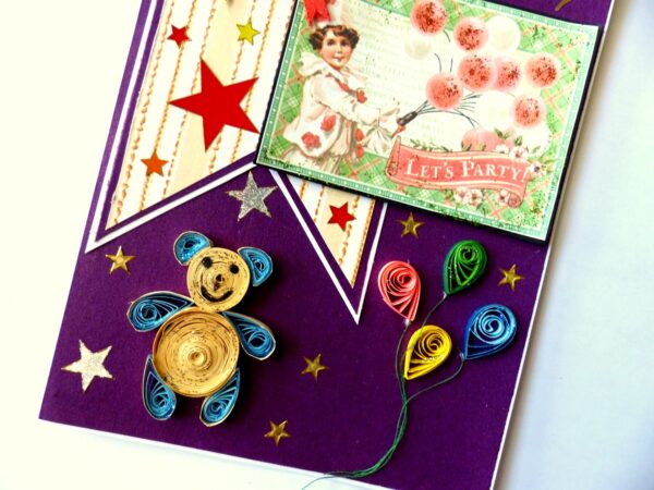Birthday Quilled Teddy Greeting Card image