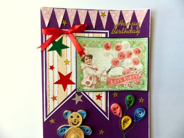 Birthday Quilled Teddy Greeting Card image