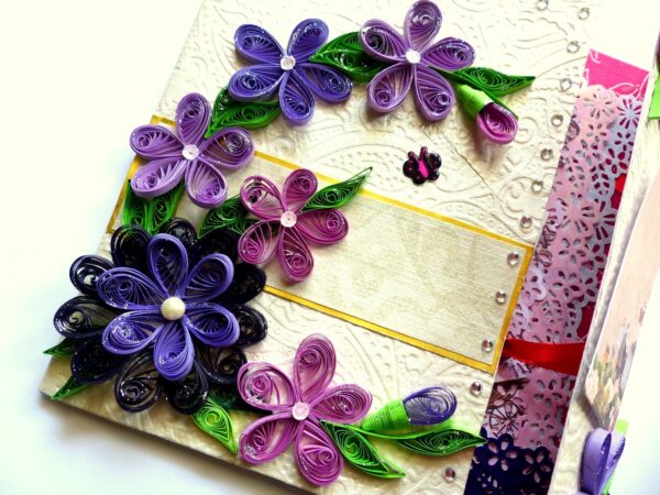 Purple Themed Flowers Mini Scrapbook Greeting Card image