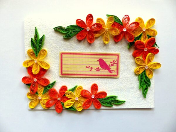 Yellow and Orange Quilled Corner Greeting Card image Yellow and Orange Quilled Corner Greeting Card image