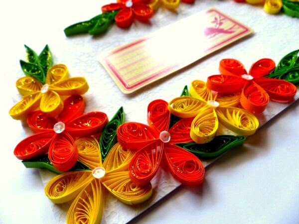 Yellow and Orange Quilled Corner Greeting Card image Yellow and Orange Quilled Corner Greeting Card image