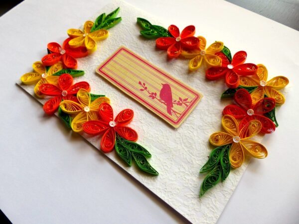 Yellow and Orange Quilled Corner Greeting Card image Yellow and Orange Quilled Corner Greeting Card image