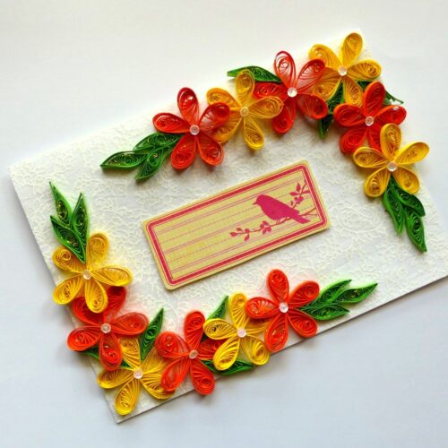 Yellow and Orange Quilled Corner Greeting Card image