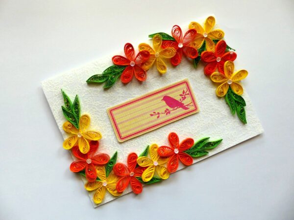 Yellow and Orange Quilled Corner Greeting Card image Yellow and Orange Quilled Corner Greeting Card image