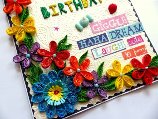 Happy Birthday Quilled Flowers Greeting Card image Happy Birthday Quilled Flowers Greeting Card image