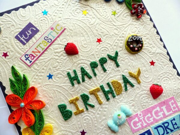 Happy Birthday Quilled Flowers Greeting Card image Happy Birthday Quilled Flowers Greeting Card image
